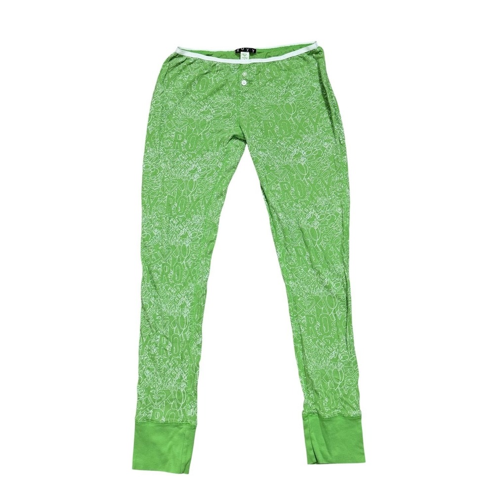 Roxy Vintage Y2K Sleepwear Green Logo Print Pajama Lounge Pants Women's Size XL